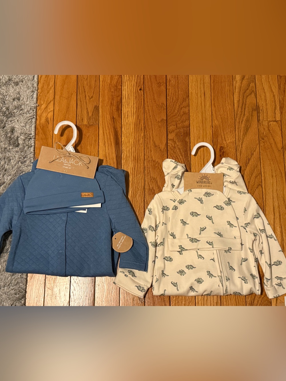 Kids Pajama Set Duo — Blue Quilted and Cream Dino